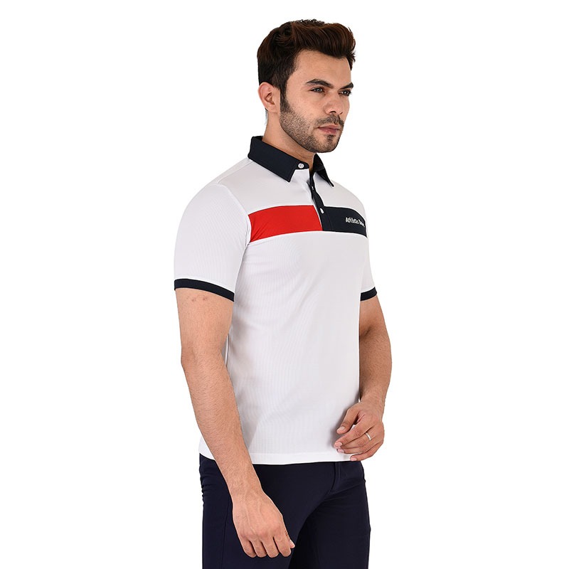 Contrast Chest Yoke Polo - White | athleticdrive