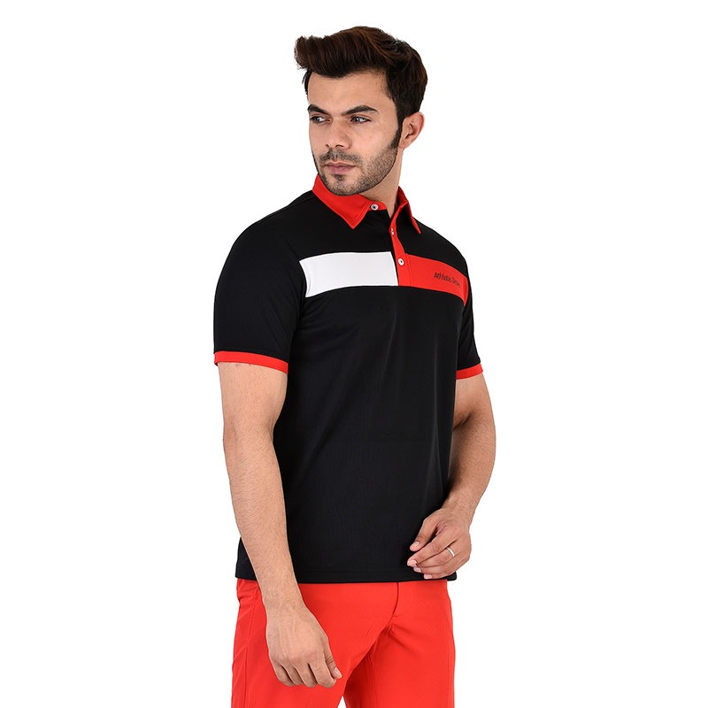 Contrast Chest Yoke Polo- Black | athleticdrive